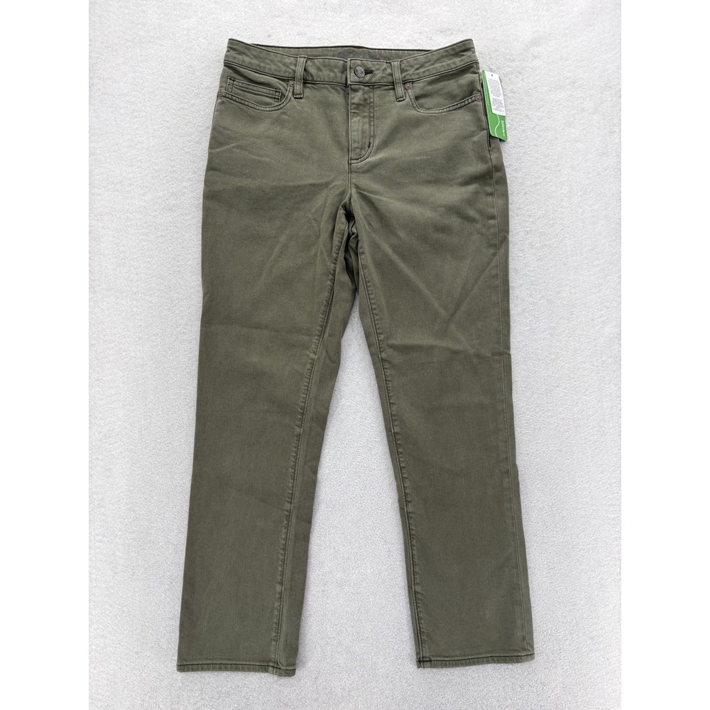 Lands End Straight Jeans Womens 8P Green Mid Rise Stretch Petite Denim Casual